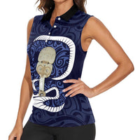 Blue New Zealand Eel Women Sleeveless Polo Shirt Aotearoa Maori Tuna With Kotiate Weapon LT14 - Polynesian Pride