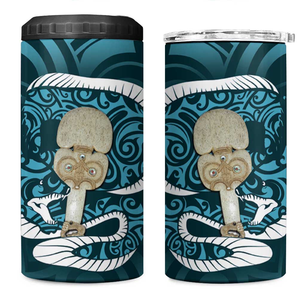 Turquoise New Zealand Eel 4 in 1 Can Cooler Tumbler Aotearoa Maori Tuna With Kotiate Weapon LT14 One Size: 16 oz Turquoise - Polynesian Pride