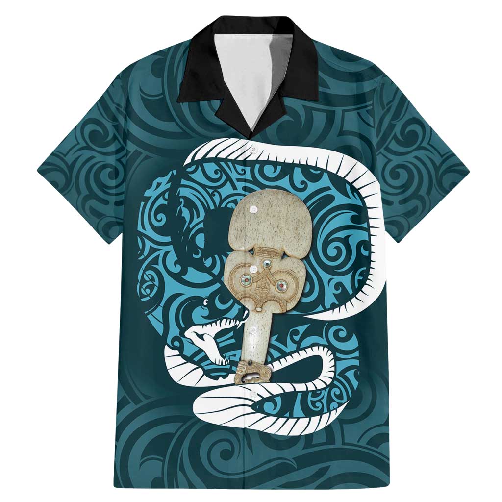 Turquoise New Zealand Eel Family Matching Mermaid Dress and Hawaiian Shirt Aotearoa Maori Tuna With Kotiate Weapon LT14 Dad's Shirt - Short Sleeve Turquoise - Polynesian Pride