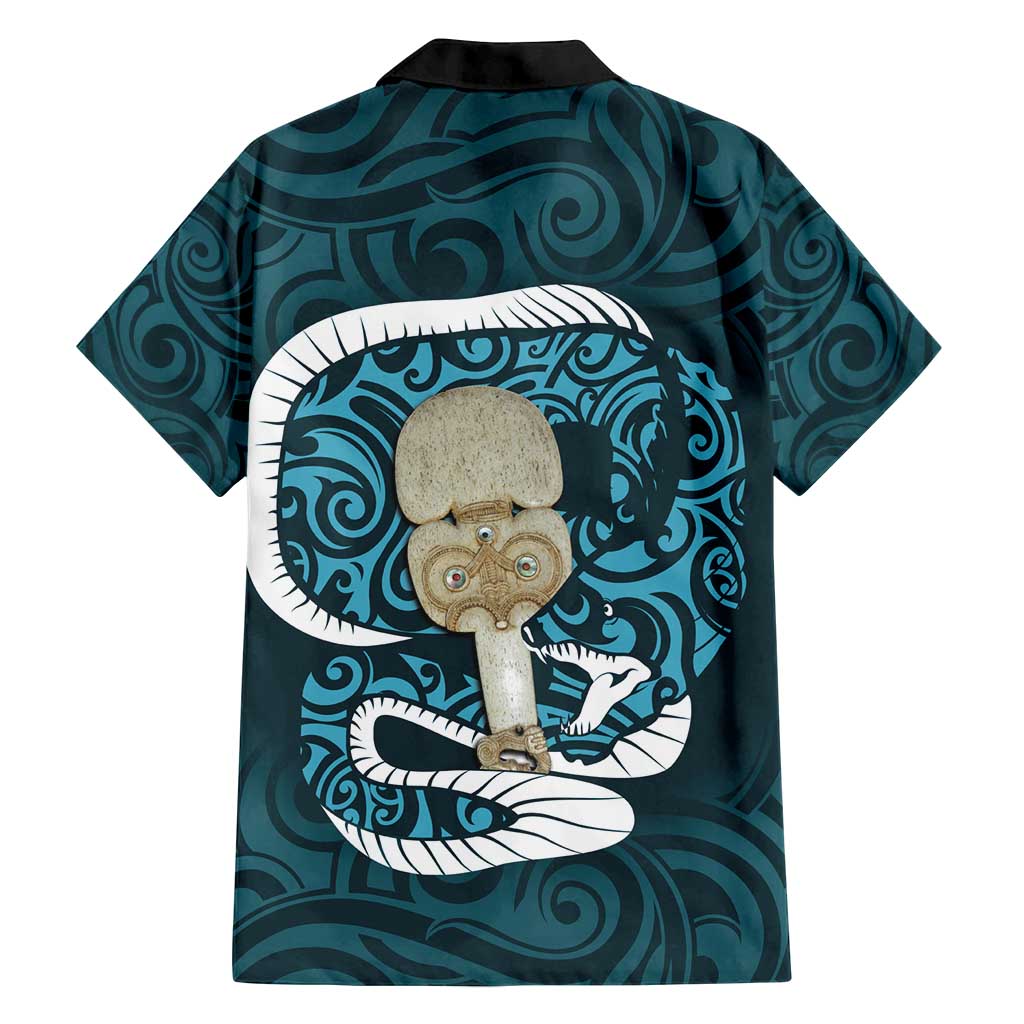 Turquoise New Zealand Eel Family Matching Off Shoulder Maxi Dress and Hawaiian Shirt Aotearoa Maori Tuna With Kotiate Weapon LT14 - Polynesian Pride