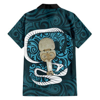 Turquoise New Zealand Eel Family Matching Off Shoulder Maxi Dress and Hawaiian Shirt Aotearoa Maori Tuna With Kotiate Weapon LT14 - Polynesian Pride