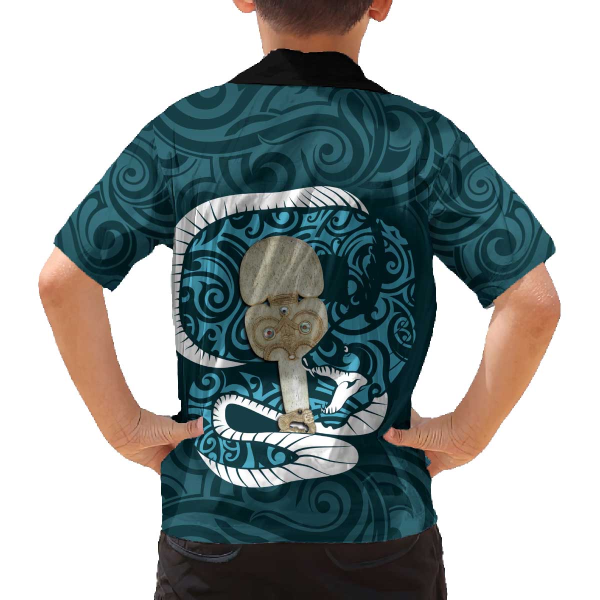 Turquoise New Zealand Eel Family Matching Puletasi and Hawaiian Shirt Aotearoa Maori Tuna With Kotiate Weapon LT14 - Polynesian Pride