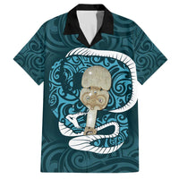 Turquoise New Zealand Eel Family Matching Puletasi and Hawaiian Shirt Aotearoa Maori Tuna With Kotiate Weapon LT14 Dad's Shirt - Short Sleeve Turquoise - Polynesian Pride