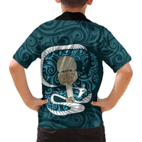 Turquoise New Zealand Eel Family Matching Tank Maxi Dress and Hawaiian Shirt Aotearoa Maori Tuna With Kotiate Weapon LT14 - Polynesian Pride