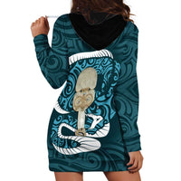 Turquoise New Zealand Eel Hoodie Dress Aotearoa Maori Tuna With Kotiate Weapon LT14 - Polynesian Pride