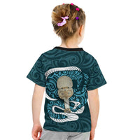 Turquoise New Zealand Eel Kid T Shirt Aotearoa Maori Tuna With Kotiate Weapon
