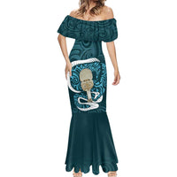 Turquoise New Zealand Eel Mermaid Dress Aotearoa Maori Tuna With Kotiate Weapon LT14 - Polynesian Pride