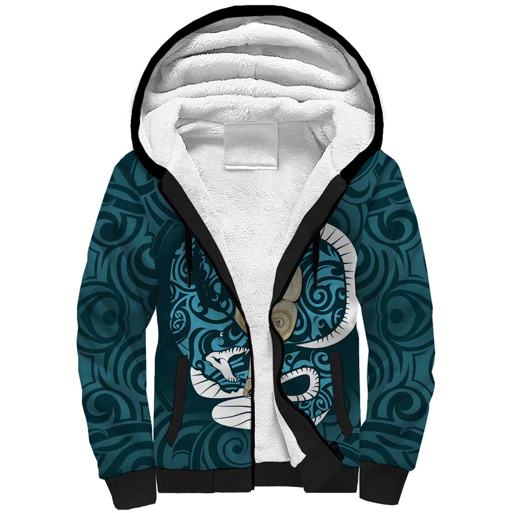 Turquoise New Zealand Eel Sherpa Hoodie Aotearoa Maori Tuna With Kotiate Weapon LT14 Unisex Turquoise - Polynesian Pride