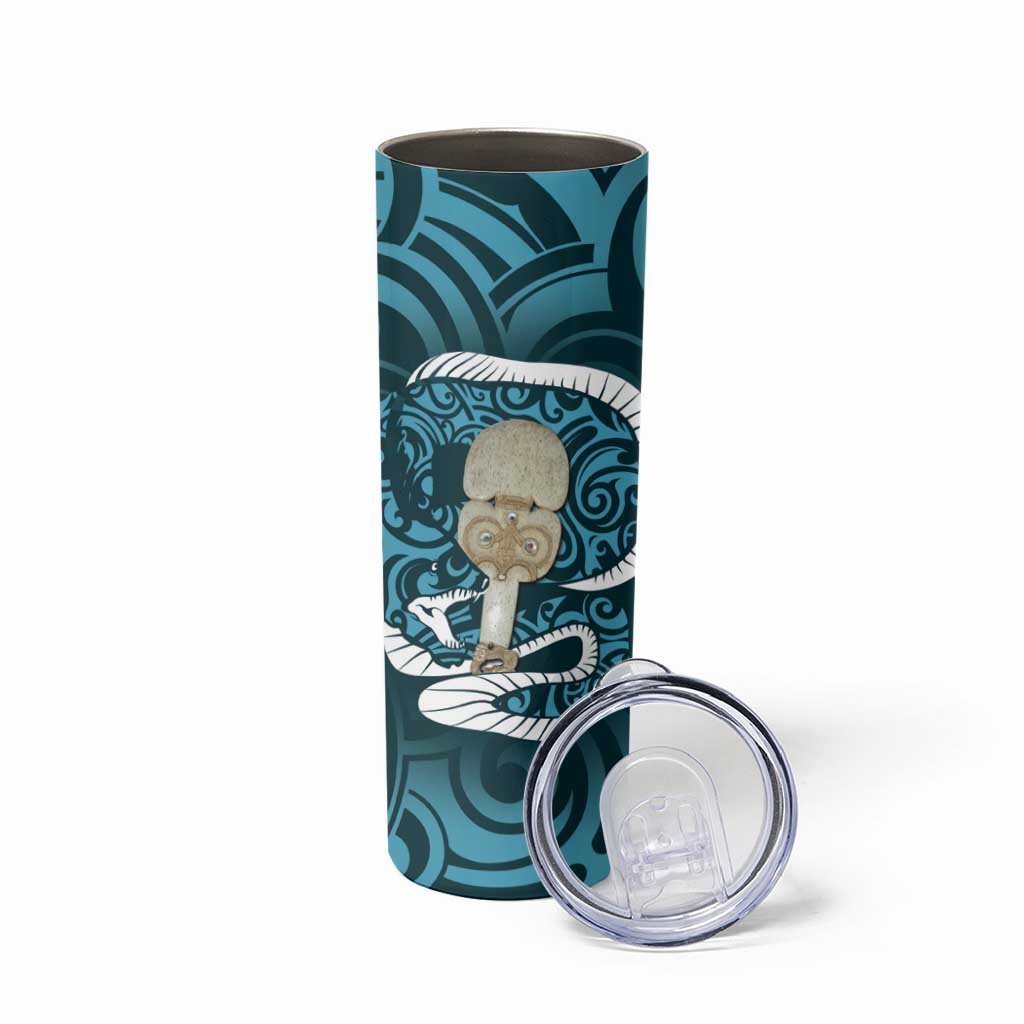 Turquoise New Zealand Eel Skinny Tumbler Aotearoa Maori Tuna With Kotiate Weapon LT14 - Polynesian Pride