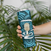 Turquoise New Zealand Eel Skinny Tumbler Aotearoa Maori Tuna With Kotiate Weapon LT14 - Polynesian Pride