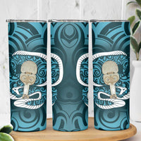 Turquoise New Zealand Eel Skinny Tumbler Aotearoa Maori Tuna With Kotiate Weapon LT14 - Polynesian Pride