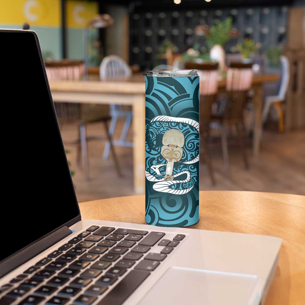 Turquoise New Zealand Eel Skinny Tumbler Aotearoa Maori Tuna With Kotiate Weapon LT14 - Polynesian Pride