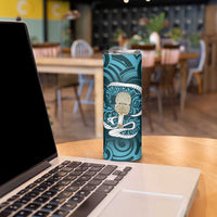Turquoise New Zealand Eel Skinny Tumbler Aotearoa Maori Tuna With Kotiate Weapon LT14 - Polynesian Pride