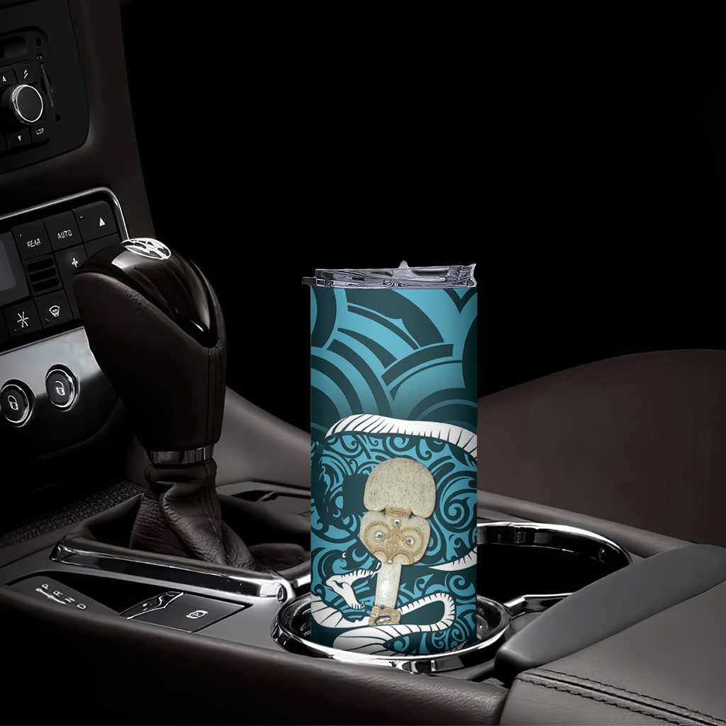 Turquoise New Zealand Eel Skinny Tumbler Aotearoa Maori Tuna With Kotiate Weapon LT14 - Polynesian Pride