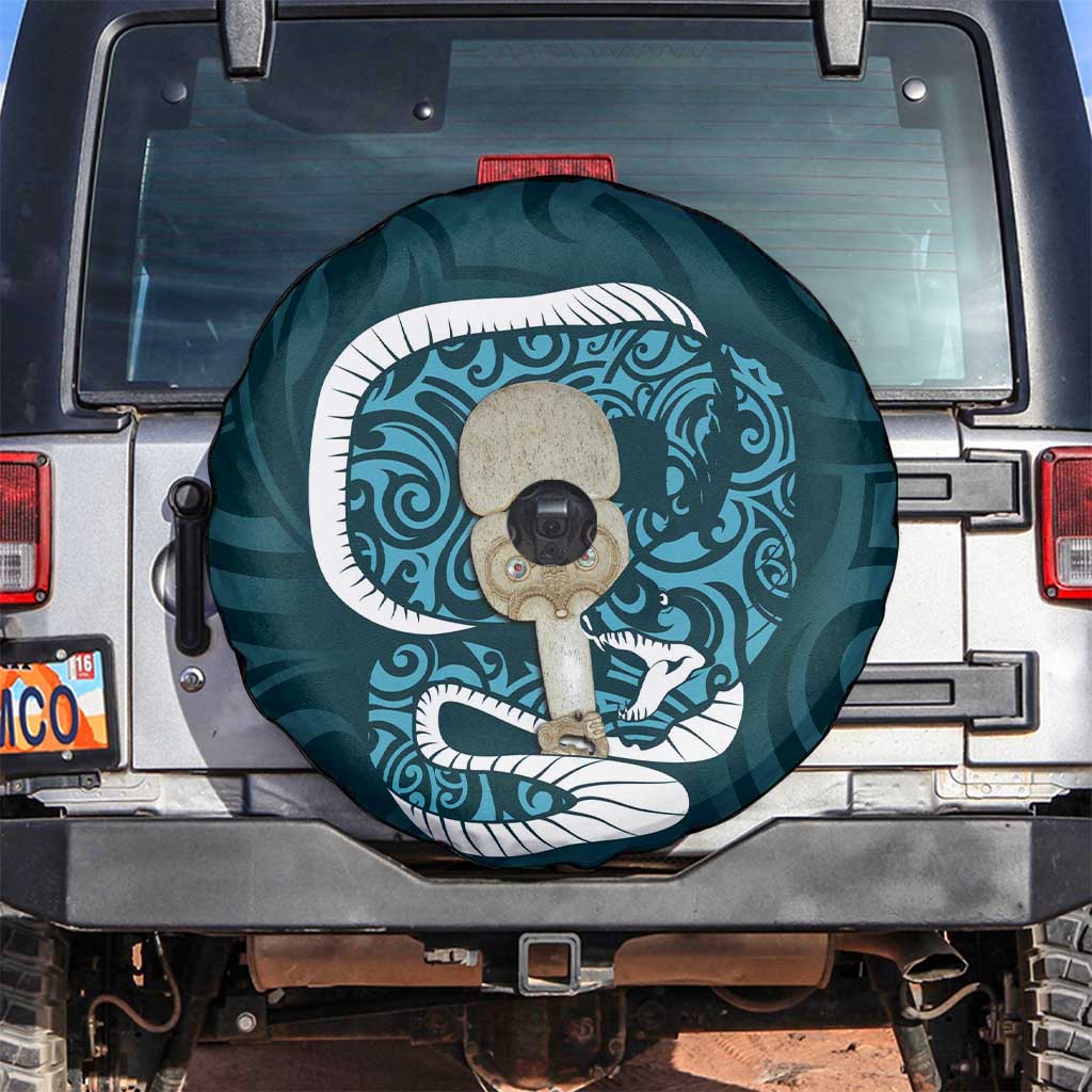 Turquoise New Zealand Eel Spare Tire Cover Aotearoa Maori Tuna With Kotiate Weapon LT14 Turquoise - Polynesian Pride