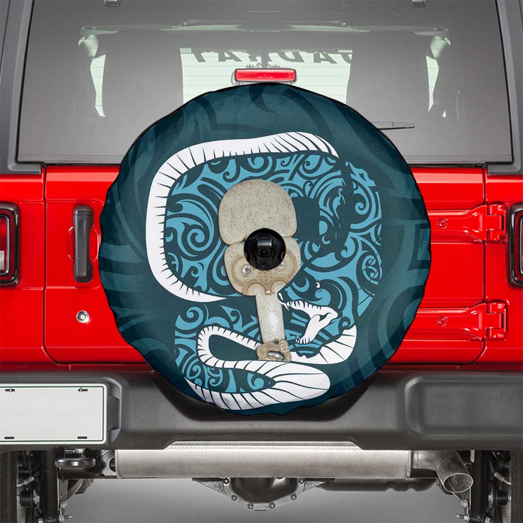 Turquoise New Zealand Eel Spare Tire Cover Aotearoa Maori Tuna With Kotiate Weapon LT14 - Polynesian Pride