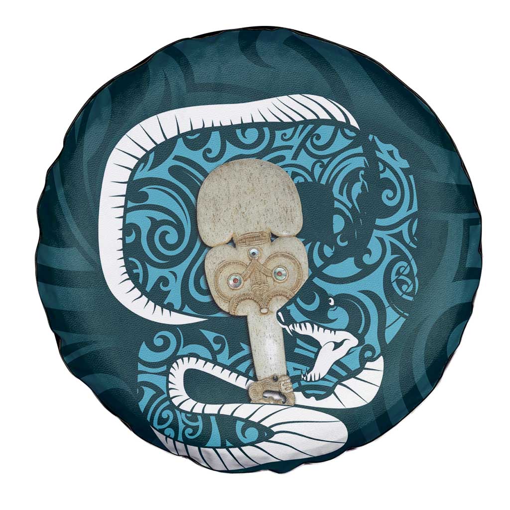 Turquoise New Zealand Eel Spare Tire Cover Aotearoa Maori Tuna With Kotiate Weapon LT14 - Polynesian Pride
