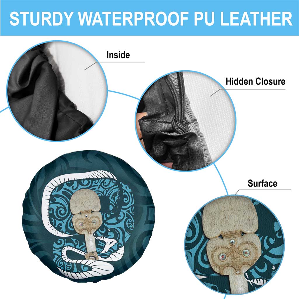 Turquoise New Zealand Eel Spare Tire Cover Aotearoa Maori Tuna With Kotiate Weapon LT14 - Polynesian Pride