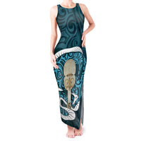 Turquoise New Zealand Eel Tank Maxi Dress Aotearoa Maori Tuna With Kotiate Weapon LT14 Women Turquoise - Polynesian Pride