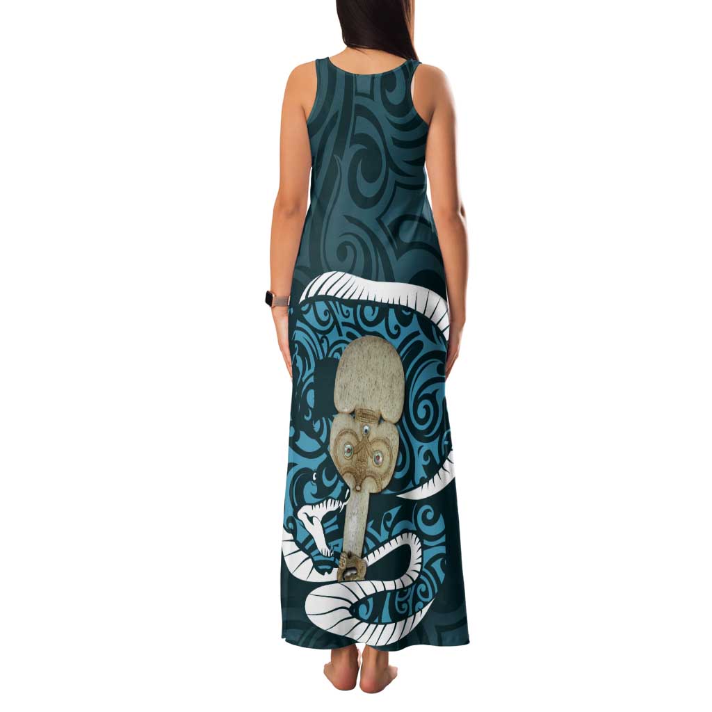 Turquoise New Zealand Eel Tank Maxi Dress Aotearoa Maori Tuna With Kotiate Weapon LT14 - Polynesian Pride