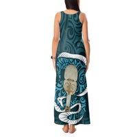 Turquoise New Zealand Eel Tank Maxi Dress Aotearoa Maori Tuna With Kotiate Weapon LT14 - Polynesian Pride