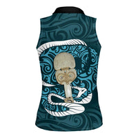 Turquoise New Zealand Eel Women Sleeveless Polo Shirt Aotearoa Maori Tuna With Kotiate Weapon LT14 - Polynesian Pride