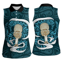 Turquoise New Zealand Eel Women Sleeveless Polo Shirt Aotearoa Maori Tuna With Kotiate Weapon LT14 - Polynesian Pride