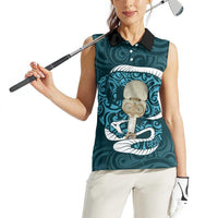 Turquoise New Zealand Eel Women Sleeveless Polo Shirt Aotearoa Maori Tuna With Kotiate Weapon LT14 - Polynesian Pride