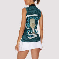 Turquoise New Zealand Eel Women Sleeveless Polo Shirt Aotearoa Maori Tuna With Kotiate Weapon LT14 - Polynesian Pride