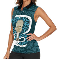 Turquoise New Zealand Eel Women Sleeveless Polo Shirt Aotearoa Maori Tuna With Kotiate Weapon LT14 - Polynesian Pride