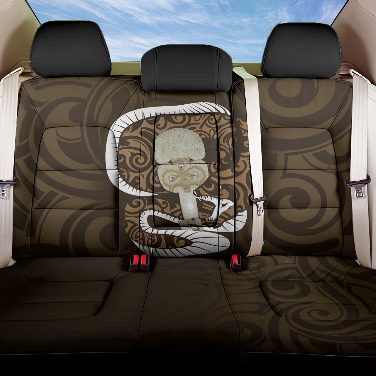 Gold New Zealand Eel Back Car Seat Cover Aotearoa Maori Tuna With Kotiate Weapon LT14 One Size Gold - Polynesian Pride