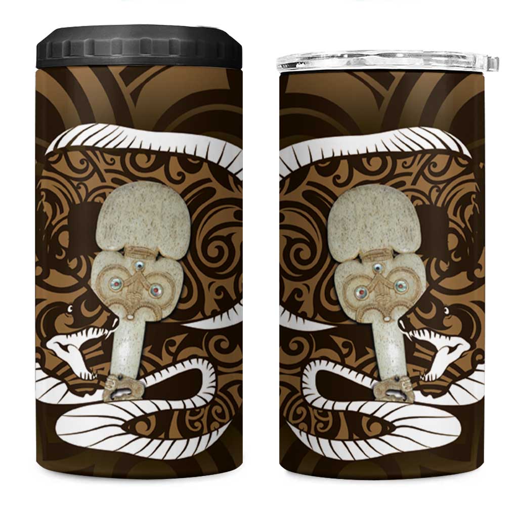 Gold New Zealand Eel 4 in 1 Can Cooler Tumbler Aotearoa Maori Tuna With Kotiate Weapon LT14 One Size: 16 oz Gold - Polynesian Pride