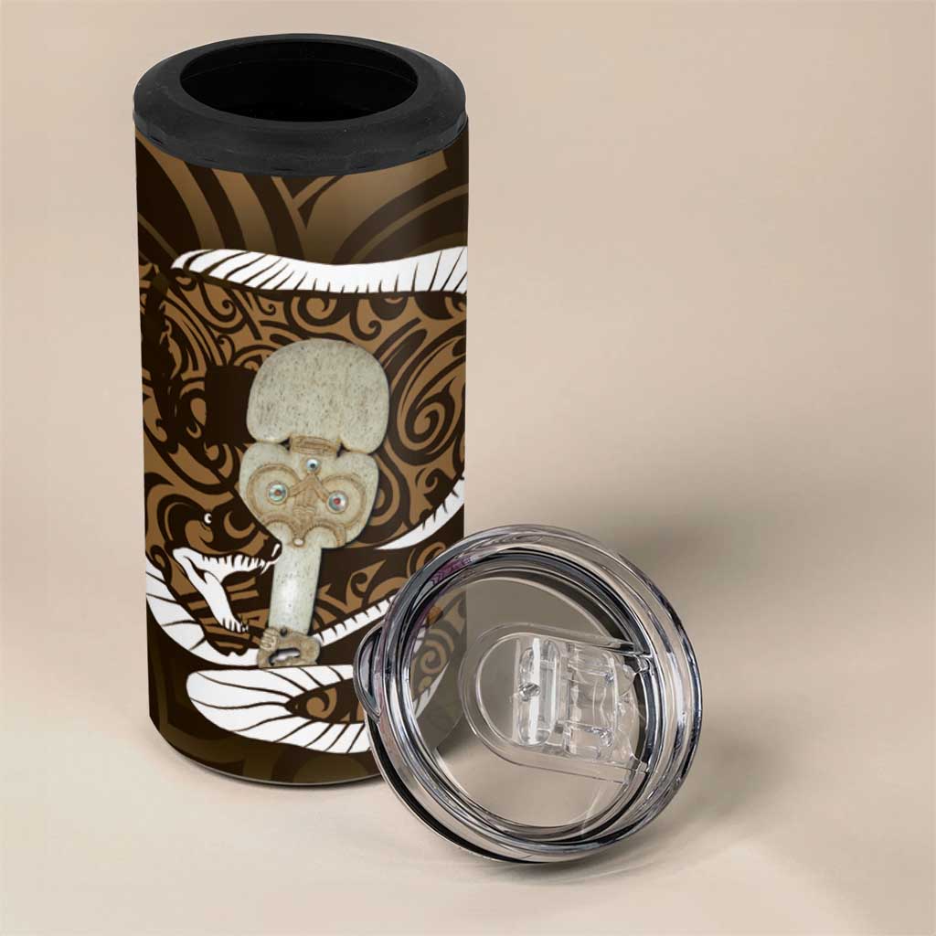 Gold New Zealand Eel 4 in 1 Can Cooler Tumbler Aotearoa Maori Tuna With Kotiate Weapon LT14 - Polynesian Pride