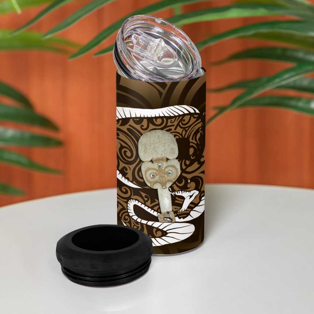 Gold New Zealand Eel 4 in 1 Can Cooler Tumbler Aotearoa Maori Tuna With Kotiate Weapon LT14 - Polynesian Pride