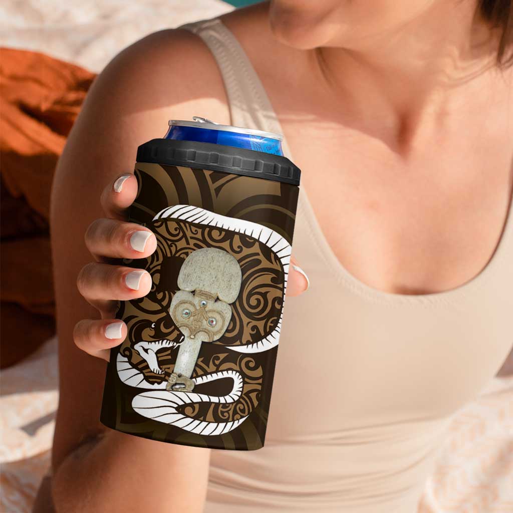 Gold New Zealand Eel 4 in 1 Can Cooler Tumbler Aotearoa Maori Tuna With Kotiate Weapon LT14 - Polynesian Pride