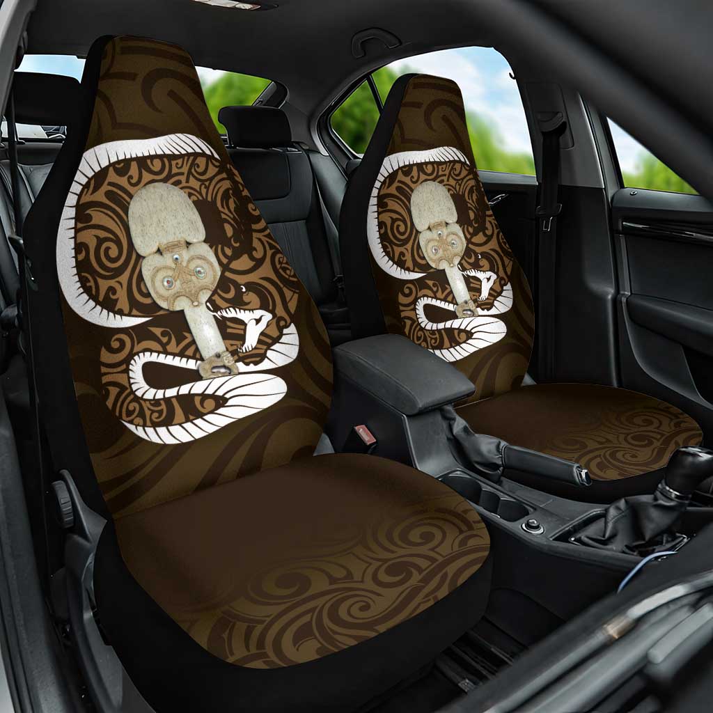 Gold New Zealand Eel Car Seat Cover Aotearoa Maori Tuna With Kotiate Weapon LT14 One Size Gold - Polynesian Pride