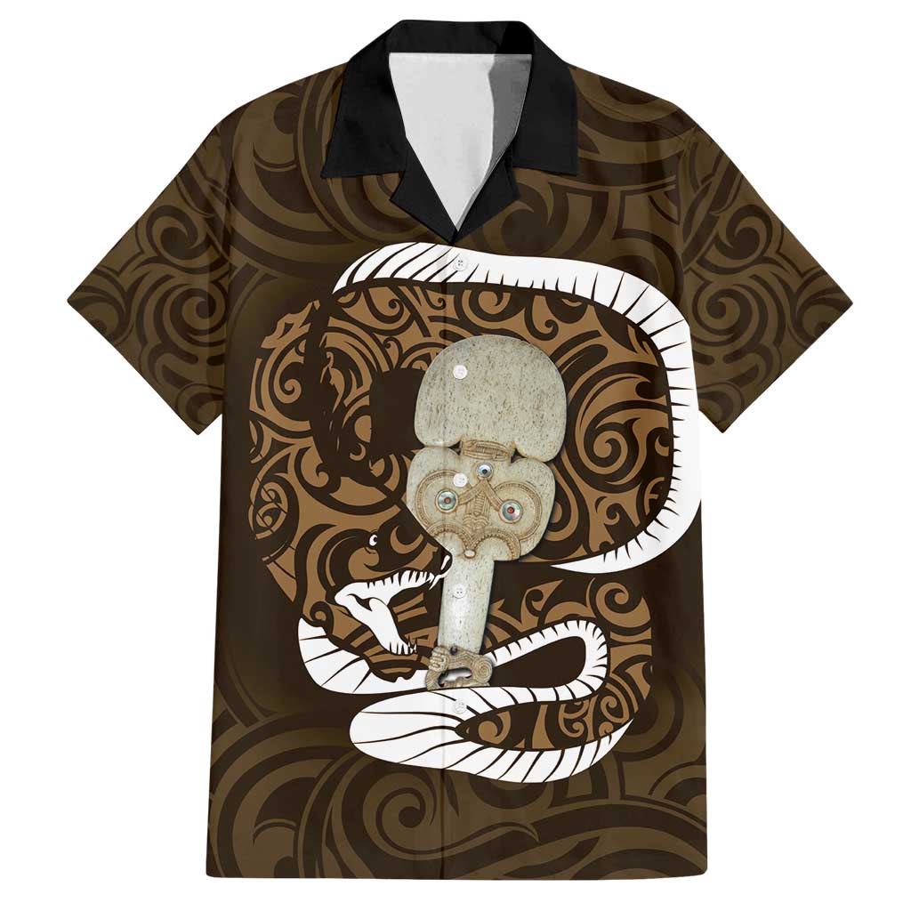 Gold New Zealand Eel Family Matching Long Sleeve Bodycon Dress and Hawaiian Shirt Aotearoa Maori Tuna With Kotiate Weapon LT14 Dad's Shirt - Short Sleeve Gold - Polynesian Pride