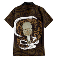Gold New Zealand Eel Family Matching Off The Shoulder Long Sleeve Dress and Hawaiian Shirt Aotearoa Maori Tuna With Kotiate Weapon LT14 - Polynesian Pride