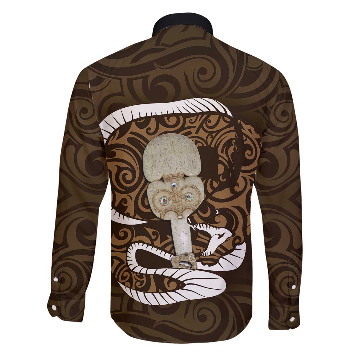 Gold New Zealand Eel Family Matching Off The Shoulder Long Sleeve Dress and Hawaiian Shirt Aotearoa Maori Tuna With Kotiate Weapon LT14 - Polynesian Pride
