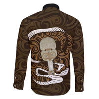 Gold New Zealand Eel Family Matching Off The Shoulder Long Sleeve Dress and Hawaiian Shirt Aotearoa Maori Tuna With Kotiate Weapon LT14 - Polynesian Pride