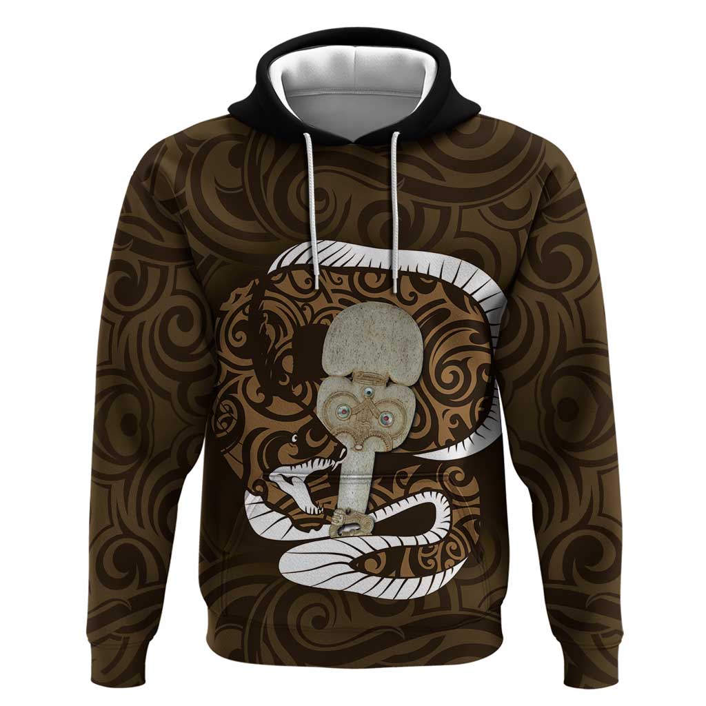 Gold New Zealand Eel Hoodie Aotearoa Maori Tuna With Kotiate Weapon LT14 Pullover Hoodie Gold - Polynesian Pride