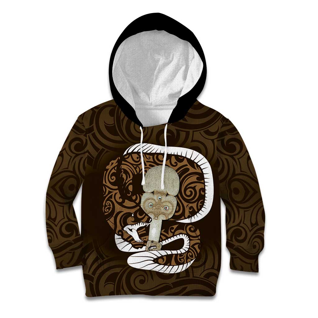 Gold New Zealand Eel Kid Hoodie Aotearoa Maori Tuna With Kotiate Weapon LT14 Hoodie Gold - Polynesian Pride