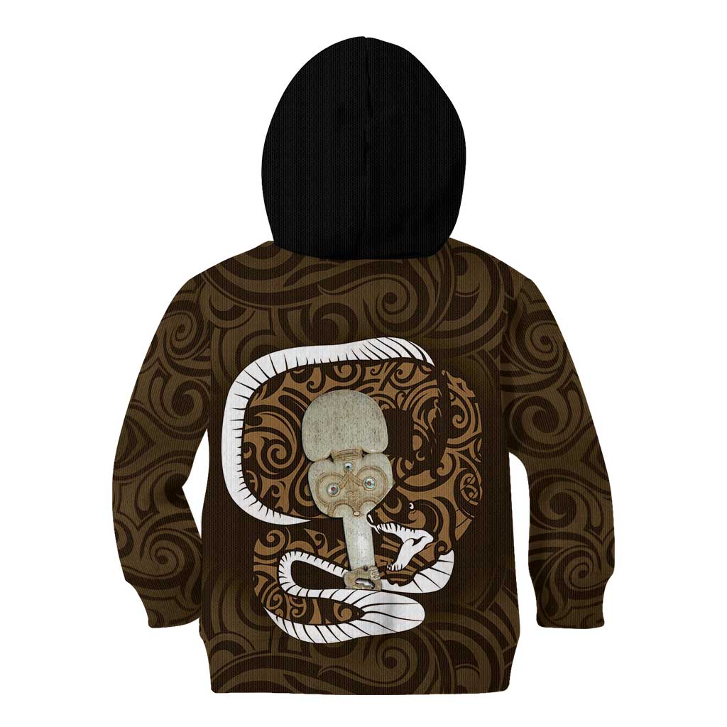 Gold New Zealand Eel Kid Hoodie Aotearoa Maori Tuna With Kotiate Weapon LT14 - Polynesian Pride