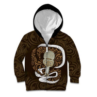 Gold New Zealand Eel Kid Hoodie Aotearoa Maori Tuna With Kotiate Weapon LT14 Zip Hoodie Gold - Polynesian Pride