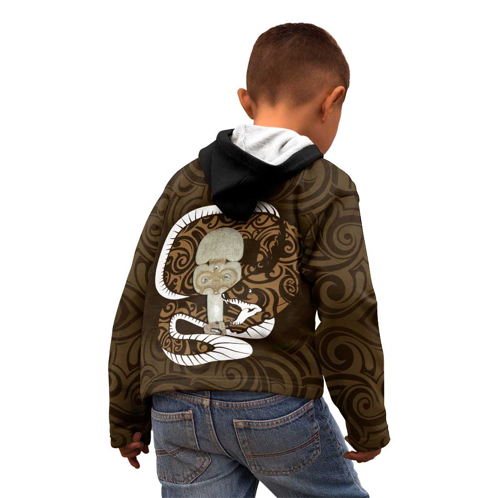Gold New Zealand Eel Kid Hoodie Aotearoa Maori Tuna With Kotiate Weapon LT14 - Polynesian Pride