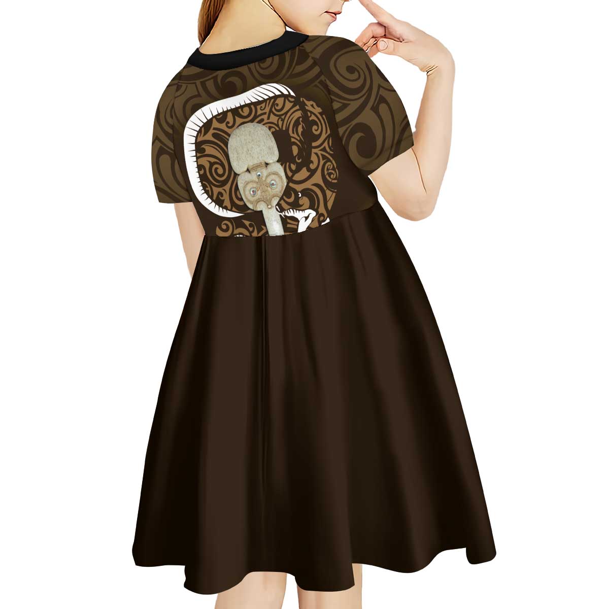 Gold New Zealand Eel Kid Short Sleeve Dress Aotearoa Maori Tuna With Kotiate Weapon LT14 - Polynesian Pride
