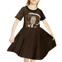 Gold New Zealand Eel Kid Short Sleeve Dress Aotearoa Maori Tuna With Kotiate Weapon LT14 - Polynesian Pride