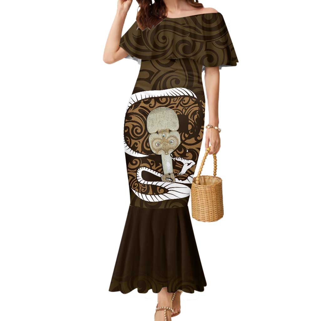 Gold New Zealand Eel Mermaid Dress Aotearoa Maori Tuna With Kotiate Weapon LT14 Women Gold - Polynesian Pride