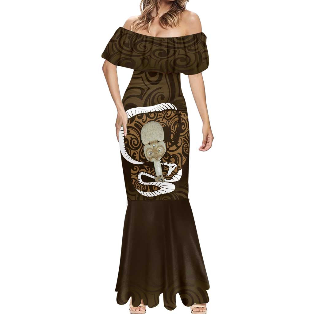 Gold New Zealand Eel Mermaid Dress Aotearoa Maori Tuna With Kotiate Weapon LT14 - Polynesian Pride