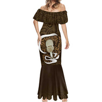 Gold New Zealand Eel Mermaid Dress Aotearoa Maori Tuna With Kotiate Weapon LT14 - Polynesian Pride